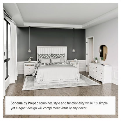 Prepac Sonoma 6 Drawer Dresser for Bedroom, Tall Chest of Drawers, Bedroom Furniture, Clothes Storage and Organizer, 19" D x 23.25" W x 52.75" H, White