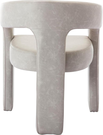 Modern Barrel Dining Chairs Set of 2, PU Leather Upholstered Accent Side Chair with Arms Comfy Makeup Vanity Chairs, Dining Living Room Kitchen Chairs, Grey