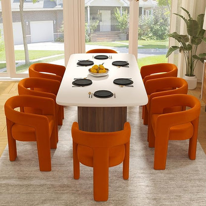 Modern Barrel Dining Chairs Set of 8, Velvet Upholstered Accent Side Chair with Arms Comfy Makeup Vanity Chairs, Dining Living Room Kitchen Chairs, Orange