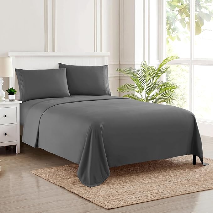 Twin Sheets - Breathable Luxury Sheets with Full Elastic & Secure Corner Straps Built In - 1800 Supreme Collection Extra Soft Deep Pocket Bedding Set, Sheet Set, EXTRA DEEP pocket - Twin, Gray
