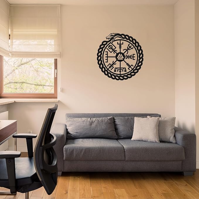 TOLARY Ouroboros Snake Vegvisir Metal Wall Art, Viking Compass Metal Wall Decor, Extra Large Outdoor Wall Decor, Scandinavian Design Wall Hanging, Modern Scandinavian Home Decor