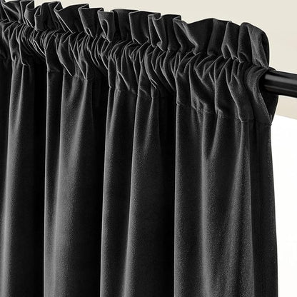 Lazzzy Velvet Blackout Curtains Thermal Insulated Room Window Drapes Super Soft Luxury Curtains for Living Room Bedroom Rod Pocket 2 Panels, Black, 52" W x 84" L