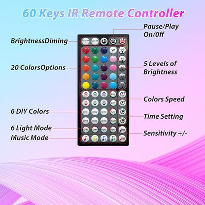 Led Lights for Bedroom 150ft (2 Rolls * 75ft) Music Sync Color Changing Led Strip Lights with 60 Key Remote and App Control RGB Led Light Strip for Home Party Room Decoration
