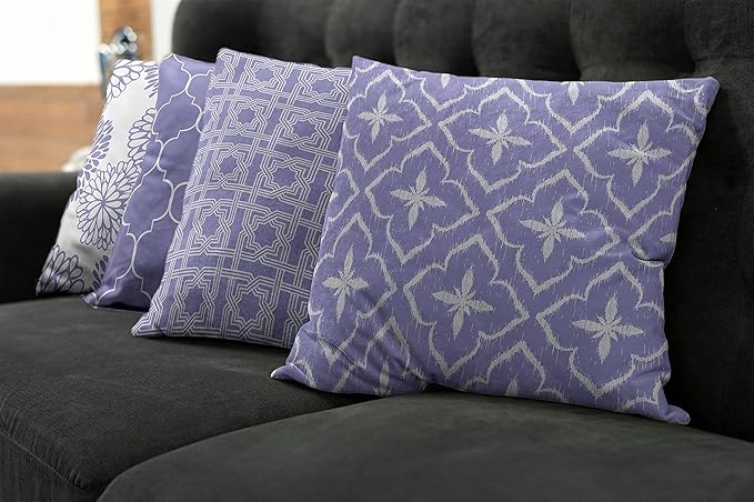 Ambesonne Vintage Throw Pillow Cushion Case Pack of 4, Monochrome Design Grid Trellis Quatrefoil Mesh and Dahlia Flowers Modern Print, Modern Accent Double-Sided Digital Printing, 24", Lavender White