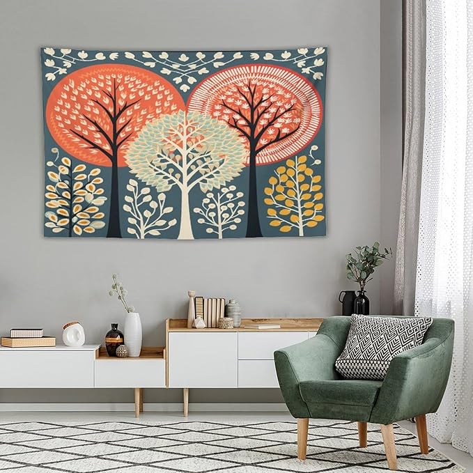 MaSiledy Tapestries Shabby Chic Trees Tapestry Autumn Nature Forest Tapestry Aesthetic Vintage Wall Hanging for Living Room Dorm Decor 40"x60" Holiday Scene Banner for Winter Christmas Party