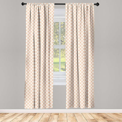 Ambesonne Geometric Curtains, Pale Salmon Colored Chess Table Like Modern Pink Color Squares Art Print, Window Treatments 2 Panel Set for Living Room Bedroom, Pair of - 28" x 84", Peach Cream