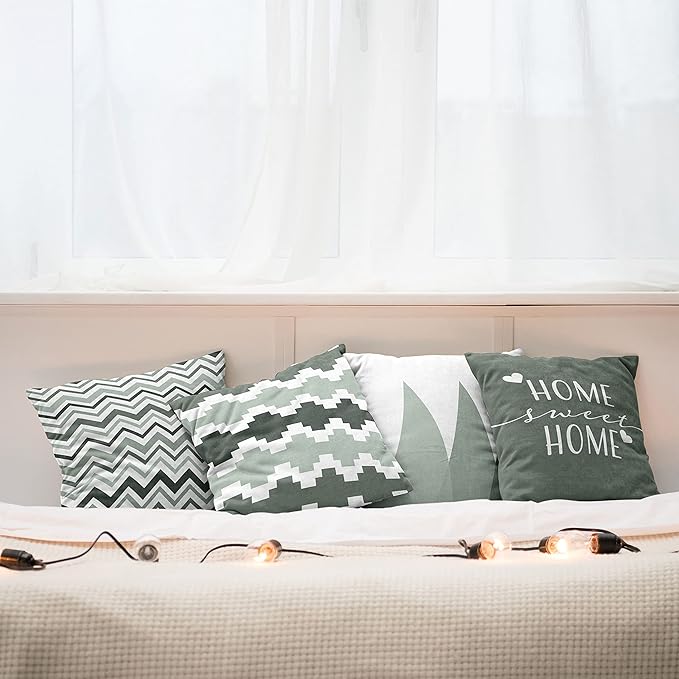 Ambesonne Modern Throw Pillow Cushion Case Pack of 4, Geometric Style Pattern of Triangles Zigzags Love Home Phrase Print, Modern Accent Double-Sided Digital Printing, 20", Dark Sea Green and White