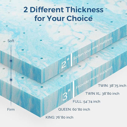 Mattress Topper Twin, 2 Inch Gel Memory Foam Bed Topper for Twin Size Bed, CertiPUR-US Certified, Blue