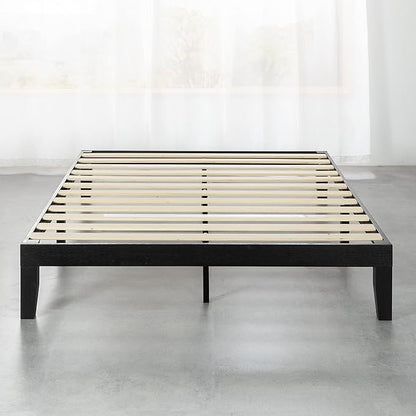 Mellow Naturalista Classic 12 Inch Solid Wood Platform Bed with Wooden Slats, King, Black
