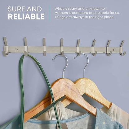 Coat Rack Wall Mount – Brushed Nickel 24 Inch Stainless Steel Hook Rail with 8 Heavy Duty Double Coat Hooks – Wall Mounted Coat Hanger for Entryway, Bathroom, Bedroom, Towel, Hat Organizer - 2 Pack