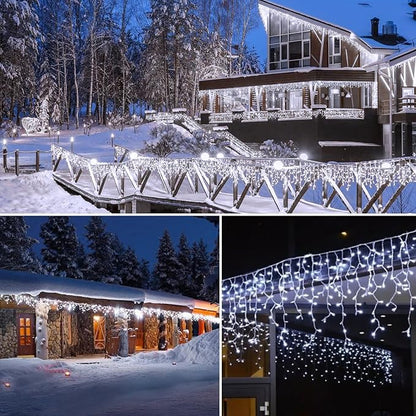 Brightown Christmas Icicle Lights Outdoor, 66 Feet 138 Drops with 736 LED, 8 Modes Waterproof Connectable Twinkle Fairy String Light for Christmas Thanksgiving Hanging Icicles (Pure White)