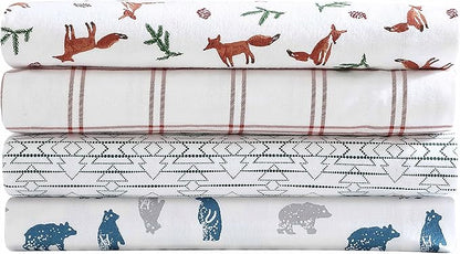 Eddie Bauer- Queen Sheet Set, Cotton Flannel Bedding Set, Brushed for Extra Softness, Cozy Home Décor (Bear Mountain Grey, Queen)