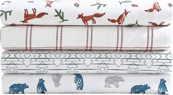 Eddie Bauer- Queen Sheet Set, Cotton Flannel Bedding Set, Brushed for Extra Softness, Cozy Home Décor (Fox Trail Orange, Queen)