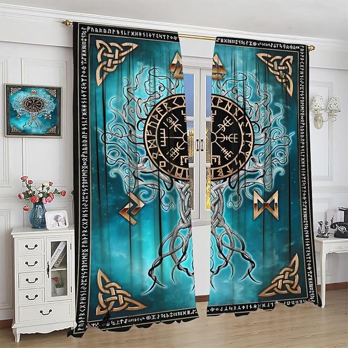Viking Curtains Viking Totem Curtains Ancient Scandinavian Bedroom Living Room Decoration 2 Panel Groups W42 * L54 Inch