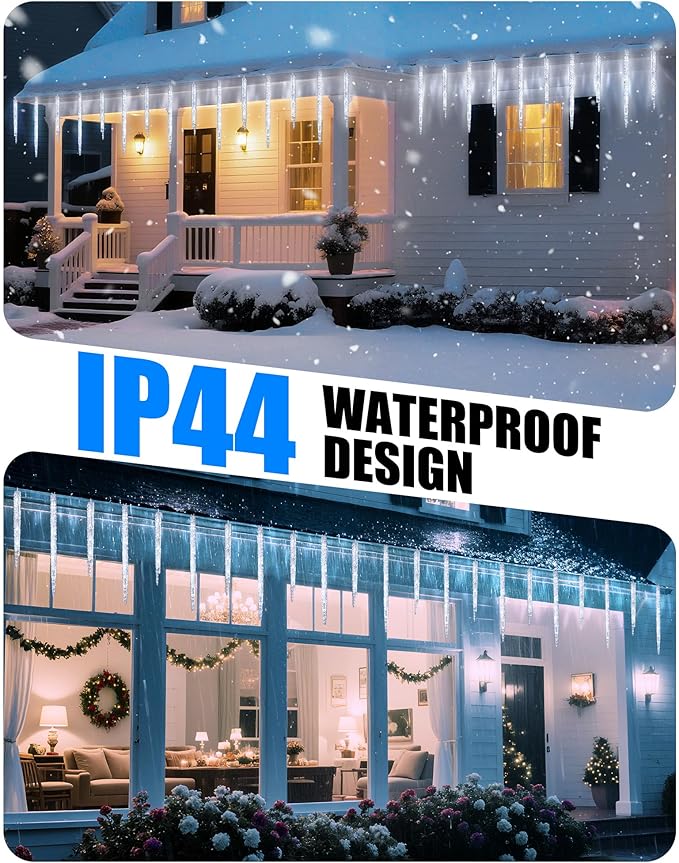 Minetom Christmas Icicle Lights - 2 Pack Total 200 LED 40 Tubes Twinkling Crystal Icicle String, Connectable Waterproof Hanging Christmas Lights Plug in for Winter Eave Holiday Outdoor Decoration