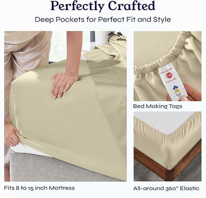 California Design Den Twin XL Sheet Sets - 400 Thread Count Sateen, 100% Cotton Bed Sheets, Deep Pockets, Soft & Breathable, Cooling and Durable Bedding Set - Beige (Golden Tone)