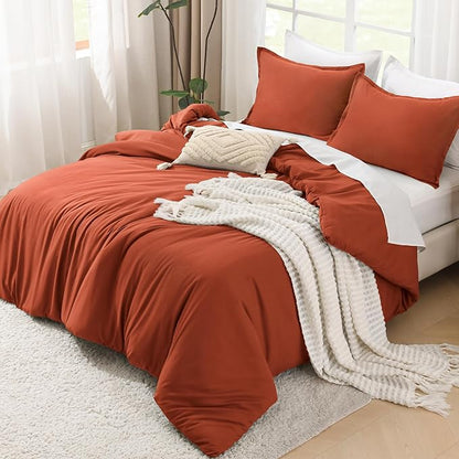Litanika Comforter King Size Bed Set Burnt Orange, 3 Pieces Terracotta Boho Lightweight Fluffy Solid Bedding Comforter Set, Rust All Season (104x90In Comforter & 2 Pillowcases)