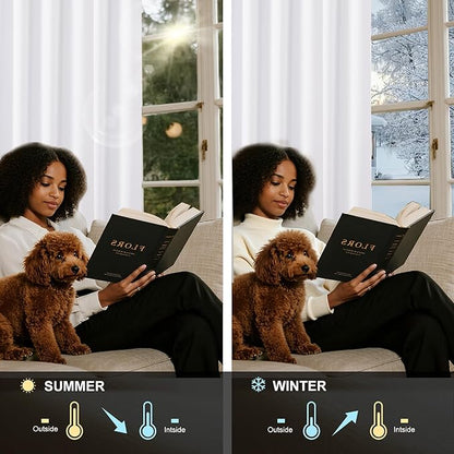 NICETOWN 100% Blackout Window Curtain Panels 68 inch Length for Living Room, Set of 2, Snow White, 55 inches Wide, Thermal Insulated Drapes