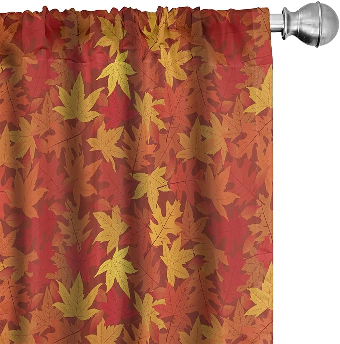Ambesonne Orange Window Curtains, Colorful Autumn Fall Season Maple Leaves in Unusual Designs Nature Print, Lightweight Decorative Panels Set of 2 with Rod Pocket, Pair of - 28" x 63", Burnt Orange