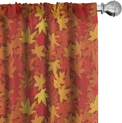 Ambesonne Orange Window Curtains, Colorful Autumn Fall Season Maple Leaves in Unusual Designs Nature Print, Lightweight Decorative Panels Set of 2 with Rod Pocket, Pair of - 28" x 63", Burnt Orange