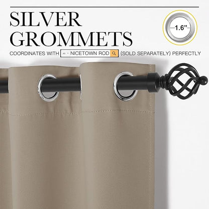 NICETOWN Room Darkening Curtains for Kitchen, Taupe, Set of 2, 42 inches Wide by 50 inches Long, Window Treatment Thermal Insulated Solid Grommet Room Darkening Curtains/Drapes for Bedroom
