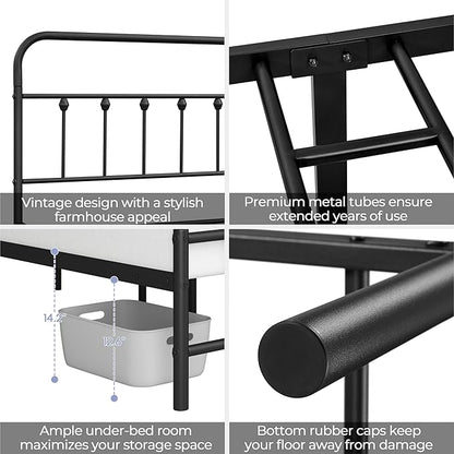 Yaheetech Classic Metal Platform Bed Frame Mattress Foundation with Victorian Style Iron-Art Headboard/Footboard/Under Bed Storage/No Box Spring Needed/Twin XL Size Black