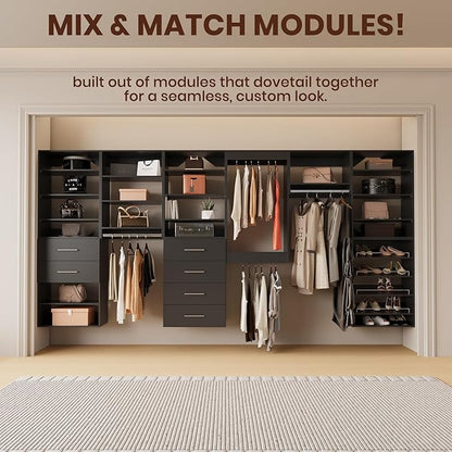ROOMTEC 31.5" Medium Hanging Closet Unit, Modular Closet System with Hanging Rod, Wardrobe Organizer for Bedroom or Walk-in Closet, Wall Mounted, Customizable Clothes Storage Unit, Black