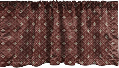Lunarable Fleur De Lis Window Valance Pack of 2, Fleur-de-Lis in Diamond Shape Lines Classical Cultural Victorian Style, Rod Pocket Curtain Valances for Kitchen Bedroom, 54" X 12", Green Maroon