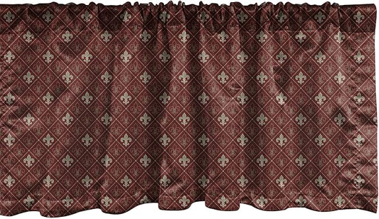 Lunarable Fleur De Lis Window Valance Pack of 2, Fleur-de-Lis in Diamond Shape Lines Classical Cultural Victorian Style, Rod Pocket Curtain Valances for Kitchen Bedroom, 54" X 12", Green Maroon