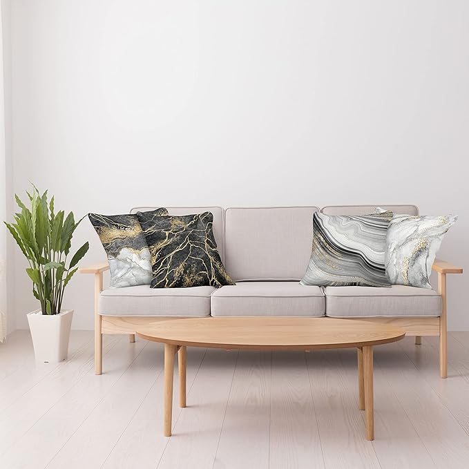 Ambesonne Marble Throw Pillow Cushion Case Pack of 4, Obsidian Like Ornaments Natural Stone Stains and Veins Golden Yellow Tone, Modern Accent Double-Sided Digital Printing, 24", Charcoal Grey Coconut