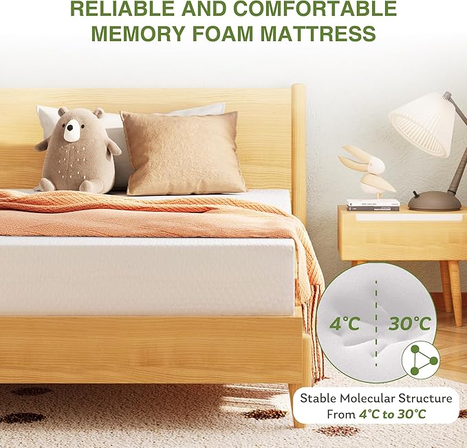 EGOHOME 6 Inch Full Size Mattress for Kids, Memory Foam Mattress with Cooling Green Tea Gel, Relieve Pressure with Medium Firm Support, CertiPUR-US Certified, 75''L x 54''W, White