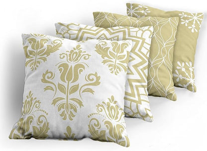 Ambesonne Retro Throw Pillow Cushion Case Pack of 4, Trellis Grid Medieval Floral Damask Mandala Flower Ornament in Modern Monochrome, Modern Accent Double-Sided Digital Printing, 16", Pale Khaki