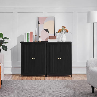 Yaheetech Bathroom Floor Cabinet, Modern Storage Freestanding Organizer Cabinet with Adjustable Shelves & Double Doors, 3-Tier Home Living Room Furniture, Black