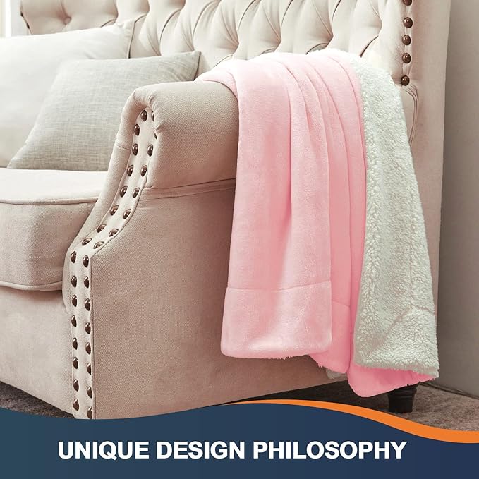 Walensee Sherpa Fleece Blanket (Twin Size 60”x80” Pink) Plush Throw Fuzzy Super Soft Reversible Microfiber Flannel Blankets for Couch, Bed, Sofa Ultra Luxurious Warm and Cozy for All Seasons