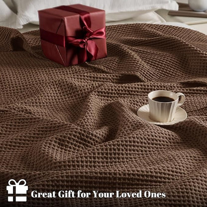 PHF 100% Cotton Waffle Weave Blanket Twin Size for Bed,Snag Proof Lightweight Breathable Moisture-Wicking Throw for Couch,Great for Layering in Cold Weather,Machine Washable,Home Decor Gift-Cappuccino