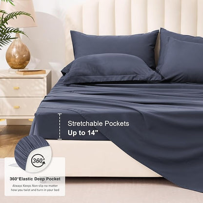 Love's cabin Twin Comforter Set Indigo Blue, 5 Pieces Twin Bed in a Bag, All Season Bedding Sets with 1 Comforter, 1 Flat Sheet, 1 Fitted Sheet, 1 Pillowcase and 1 Pillow Sham