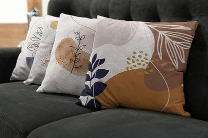 Ambesonne Minimal Throw Pillow Cushion Case Pack of 4, Modern Line Art Plants Leaves Branches with Abstract Watercolor Details, Modern Accent Double-Sided Digital Printing, 18", Rose Umber and Indigo