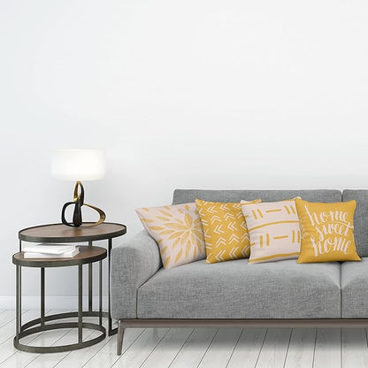 Ambesonne Modern Throw Pillow Cushion Case Pack of 4, Scandinavian Minimal Ornaments Boho Feather Leaves and Home Phrase, Modern Accent Double-Sided Digital Printing, 24", Pale Tan and Earth Yellow