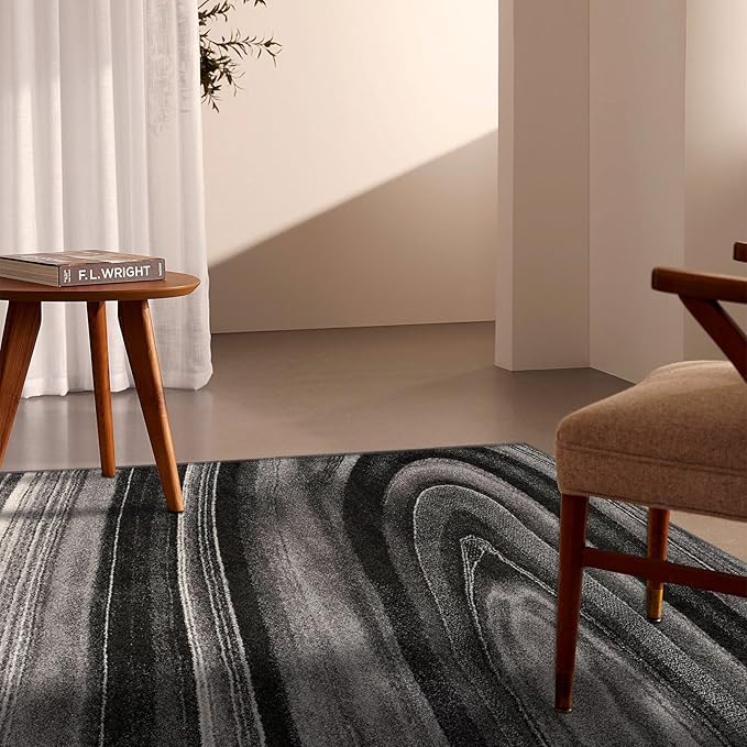 RUG BRANCH New Zealand Plush 5' x 8' (5'3" X 7'5") Scandinavian Indoor Area Rug, Contemporary, Grey Black - Living Room, Bedroom, Dining Room, and Kitchen