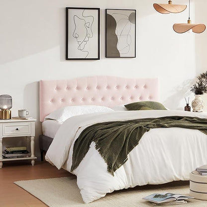 Tufted Upholstered Headboard Queen Size, Sturdy and Durable Solid Wood Bed headboard, Fabric Headboard Adjustable Height from 37” to 51”, Modern Button Diamond Design Head Board, Pink