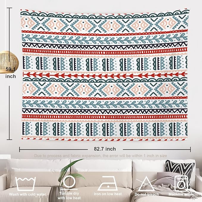 Batmerry Beige Abstract Stripe Tapestry, Wall Art Hanging Decoration Polyester Fiber White Ruffled Around for Dorm Room Bedroom Living Room, 59.1x82.7 inches