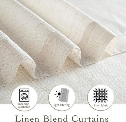 RYB HOME Sheer Curtains 108 inches Long Linen Blend Vertical Extra Long High Ceiling Window Drapes for Living Room, Office, Nursery, Rod Pocket & Back Tab, Ivory, W 52 x L 108 inch, Set of 2