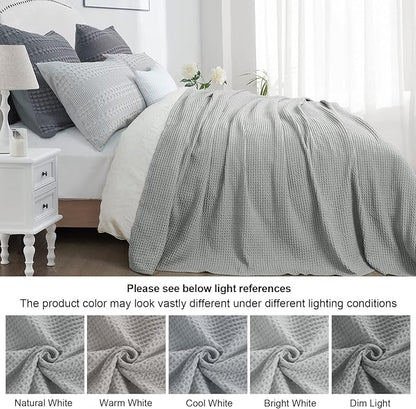 PHF 100% Cotton Waffle Weave Blanket King Size for Bed,Snag Proof Lightweight Breathable Moisture-wicking Throw for Couch,Great for Layering in Cold Weather,Machine Washable,Home Decor Gift-Light Grey