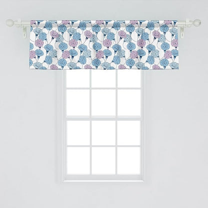 Ambesonne Flower Window Valance, Delicate Pastel Spring Trill Bindweeds, Curtain Valance for Kitchen Bedroom Decor with Rod Pocket, 42" x 18", Blue Grey Mauve