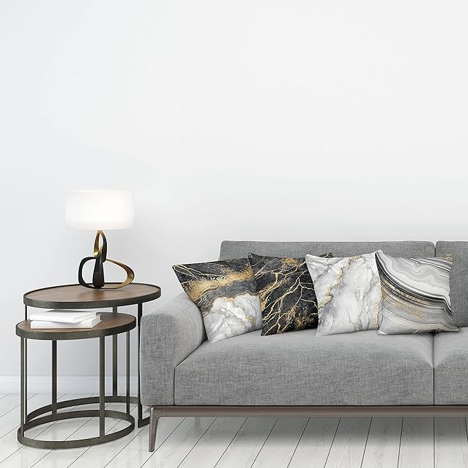 Ambesonne Marble Throw Pillow Cushion Case Pack of 4, Obsidian Like Ornaments Natural Stone Stains and Veins Golden Yellow Tone, Modern Accent Double-Sided Digital Printing, 24", Charcoal Grey Coconut