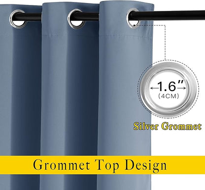 NICETOWN Stone Blue Blackout Curtains 90 inches Long, Grommet Thermal Insulated Room Darkening Window Treatments Voice Reducing for Bedroom/Patio Door, 2 Panels, W52 x L90