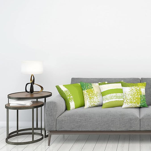 Ambesonne Grunge Throw Pillow Cushion Case Pack of 4, Abstract Design Simplistic Minimal Stripes Brushstrokes Contemporary, Modern Accent Double-Sided Digital Printing, 16", Lime Green Cream and White