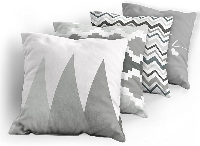 Ambesonne Modern Throw Pillow Cushion Case Pack of 4, Geometric Style Pattern of Triangles Zigzags Love Home Phrase Print, Modern Accent Double-Sided Digital Printing, 16", Pale Grey White and Dimgray