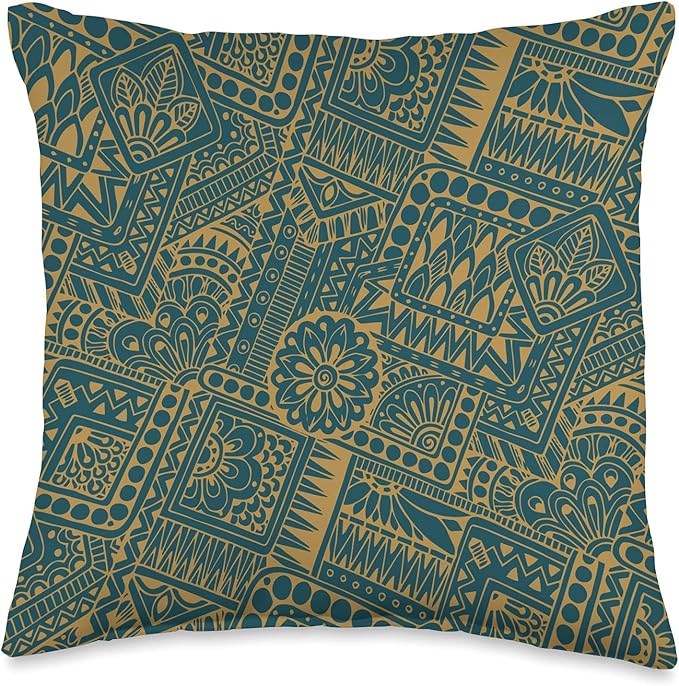 Scandinavian Ethno Mosaic Folklore Pattern 1 - Fan Fun Throw Pillow