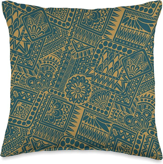 Scandinavian Ethno Mosaic Folklore Pattern 1 - Fan Fun Throw Pillow